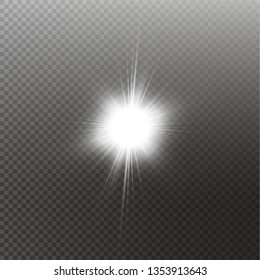 Bright shining sun Isolated on black background. Glow light effect. Vector illustration