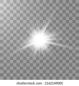 Bright shining sun Isolated on transparent background. Glow light effect. Vector illustration
