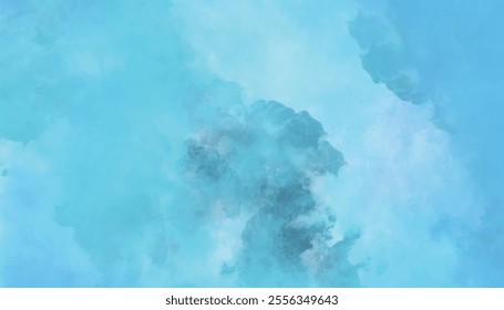 Bright and shinny cloudy sky blue watercolor background. Abstract soft blue watercolor background.