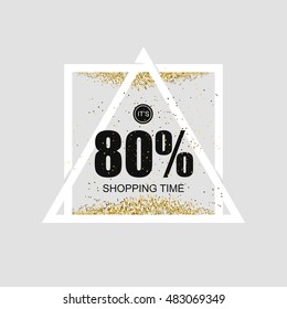 Bright shiny banner with super discounts for shopping and gifts for the holidays. Sablon with a gold glitter effect.Vector