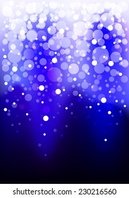 Bright , shiny blue background with white , translucent circles falling from above .