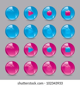 Bright shiny blue and red buttons