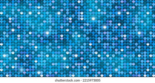 Bright shiny blue sequins or paillettes on fabric. Glitter background. Vector banner svg