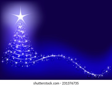 Bright, shiny Christmas tree on a blue background.