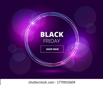 bright shiny circle on a dark background with the inscription black friday