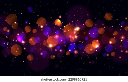 Bright shiny circles of blue and orange colors on a black background
