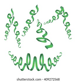 Bright shiny colorful green ribbons on white background