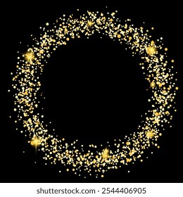 Bright shiny glitter sparkle round border or frame on a black background. Vector illustration for new year or Christmas posters, banners, cards, ads, social media, web