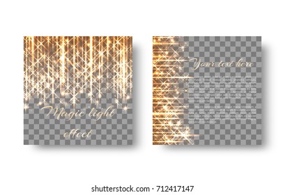 Bright shiny golden background with sparkles and star rays on a transparent backdrop.