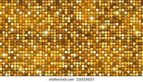 Bright shiny golden sequins with glitter background. Vector banner