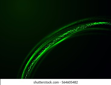 Bright shiny green bow on a dark background studded with sparkles designed to abstract banner