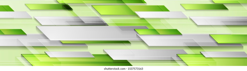 Bright shiny green and grey technology geometric abstract background. Vector web banner design
