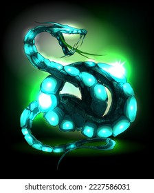 Bright shiny green snake, vector graphic illustration with wild serpent