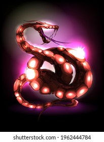 Bright shiny snake on a dark backdrop, vector graphic illustration with serpent