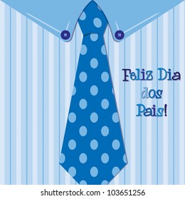 Bright shirt and tie Portuguese 'Happy Father's Day' neck tie card in vector format.