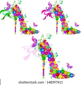 Bright shoes of vector flowers