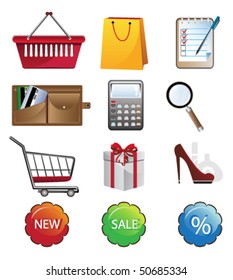 Bright shopping icon set. Isolated objects on a white background
