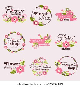 Bright sign flower shop vector illustration.