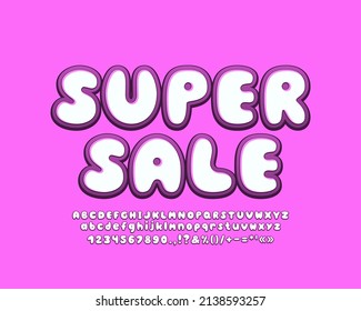 Bright sign Super Sale with cartoon text on pink