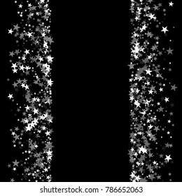 Bright Silver Stars on a Black Background. Modern Fashionable Background. Silver Stars Background for Wrapping paper, Postcards, Banners, Prints. Abstract Illustration.