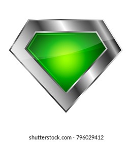 Bright silver superhero logo on white background. Vector illustration. Glossy diamond logo.