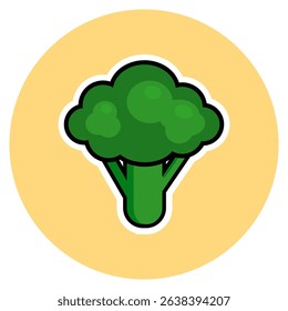 Bright and simple cartoon illustration of a fresh green broccoli. Ideal for healthy food designs, educational graphics, and organic product branding.