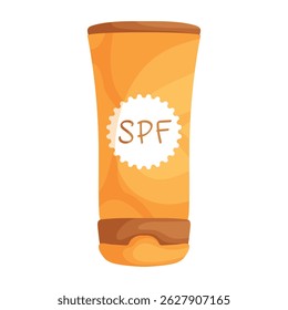 Bright and simple cartoon-style sunscreen bottle with an SPF label, symbolizing sun protection, skincare, and summer essentials for outdoor activities. Cartoon Sunscreen Bottle with SPF Label