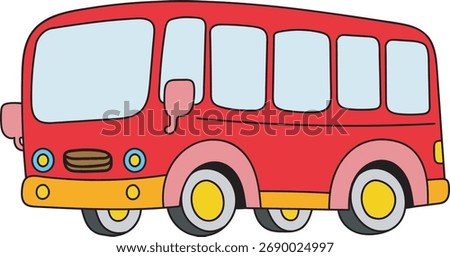 A bright, simple, and cheerful vector illustration of a small passenger bus or city bus.