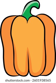 Bright and simple digital drawing of an orange bell pepper featuring a green stem.Ideal for food-related projects or designs emphasizing healthy eating  and natural produce.