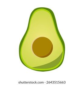 Ilustração clara e simples de uma metade de abacate fresco mostrando sua polpa verde vibrante e semente central, simbolizando saúde, nutrição e comida natural. Perfeito para temas de alimentação, saúde e bem-estar