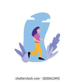 Bright and simple illustration of running practice and time to exercise, using a mask to prevent Covid 19
