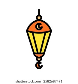 Bright and simple line art illustration of a classic Eid lantern, perfect for Ramadhan, Islamic celebrations, and religious-themed designs.