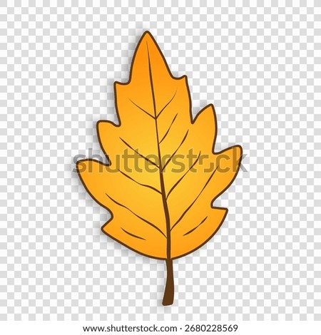 A bright, simple orange autumn leaf with streaks and shadows on a transparent background. Cartoon foliage for seasonal design. Vector EPS 10.
