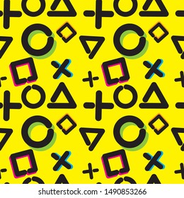 bright and simple seamless background with geometric or gaming symbols