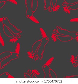 Bright simple toucans on gray vector seamless pattern for decoration, wrapping paper, textile.