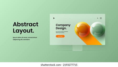 Bright site design vector layout. Modern computer monitor mockup web project concept.