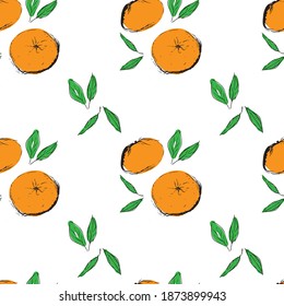 Bright sketch of ripe mandarin (orange, clementine, mandarins) fruit. Illustration set of orange fruit with texture. Design for textile, printing, menu, cards, posters.