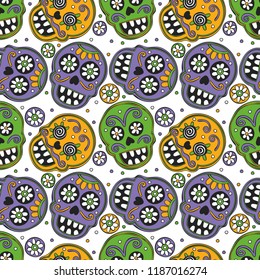 Bright skulls. Seamless vector pattern (background).