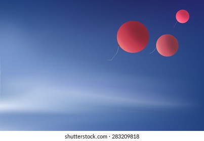 Bright sky with balloon and clouds. Vector design.