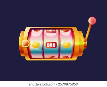 Bright slot machine reel with bar and fruit symbols, isolated on a dark background. A fun vector illustration suitable for gaming and casino themes.