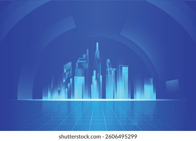 Bright smart city with technology background