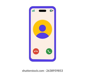 Bright smartphone with incoming call on screen. Vector phone for communication, gadgets and devices