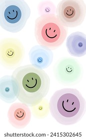 helle Smiley-Emoji-Bilder Handgezeichnet glänzender Hintergrund mit Aquarellfarben.