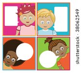 bright smiling children with speech bubbles ready for text
