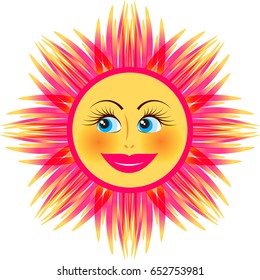 Bright smiling sun on white background