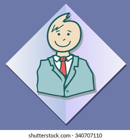 bright smiling torso office worker in glossy purple diamond