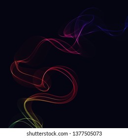 
Bright smoky lines of wavy waves on black background