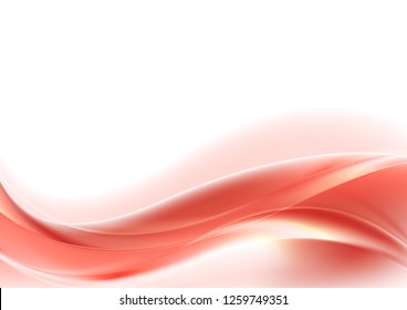 Bright smooth blurred waves abstract background. Living coral color of the year 2019 vector design