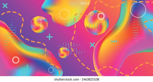 Bright smooth mesh is blurred by a futuristic pattern in pink, blue, green, yellow, purple tones. Trendy creative vector cosmic gradient. 