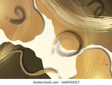 Bright smooth wavy shapes, brush strokes, lots of particles. Corporate design template, presentation element, banner design. Vector illustration